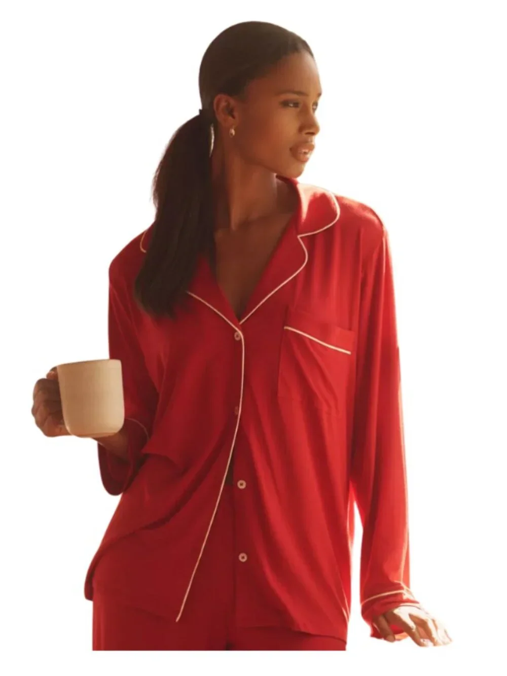 Eberjey Gisele Red Long Sleeve Pajama Top Modal Size Small